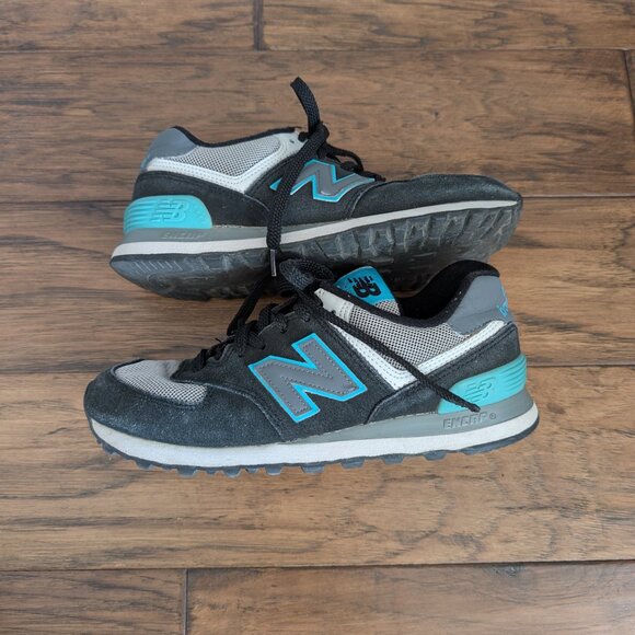 New Balance 574 sneakers shoes black turquoise size 7 - Picture 5 of 16